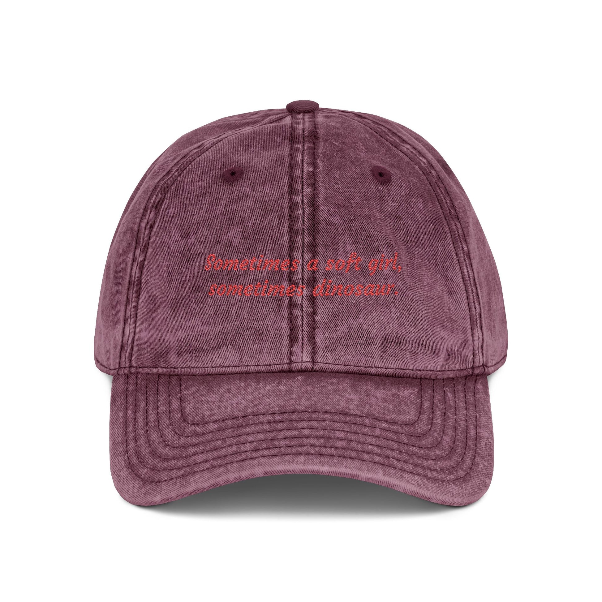 "Soft Girl Dinosaur" Vintage Dad Hat | Embroidered Cotton Cap maroon