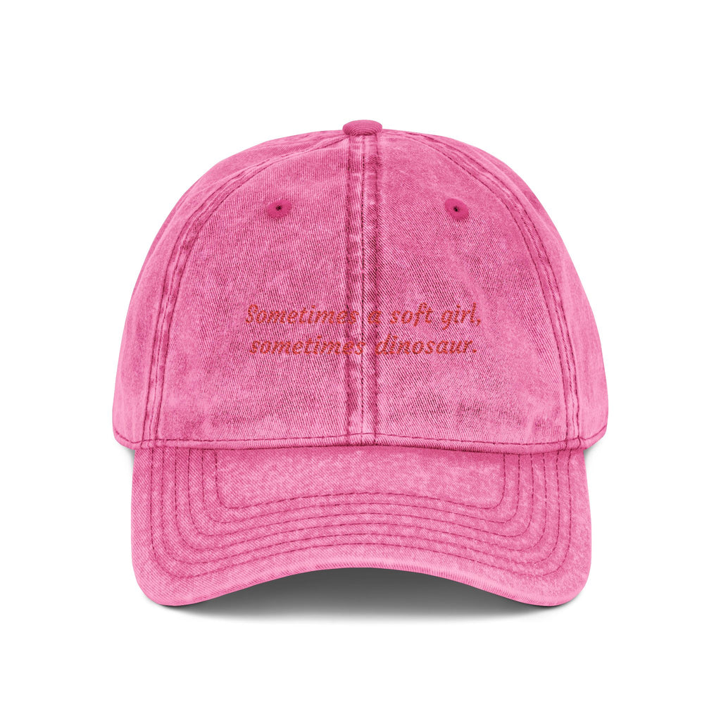 "Soft Girl Dinosaur" Vintage Dad Hat | Embroidered Cotton Cap pink