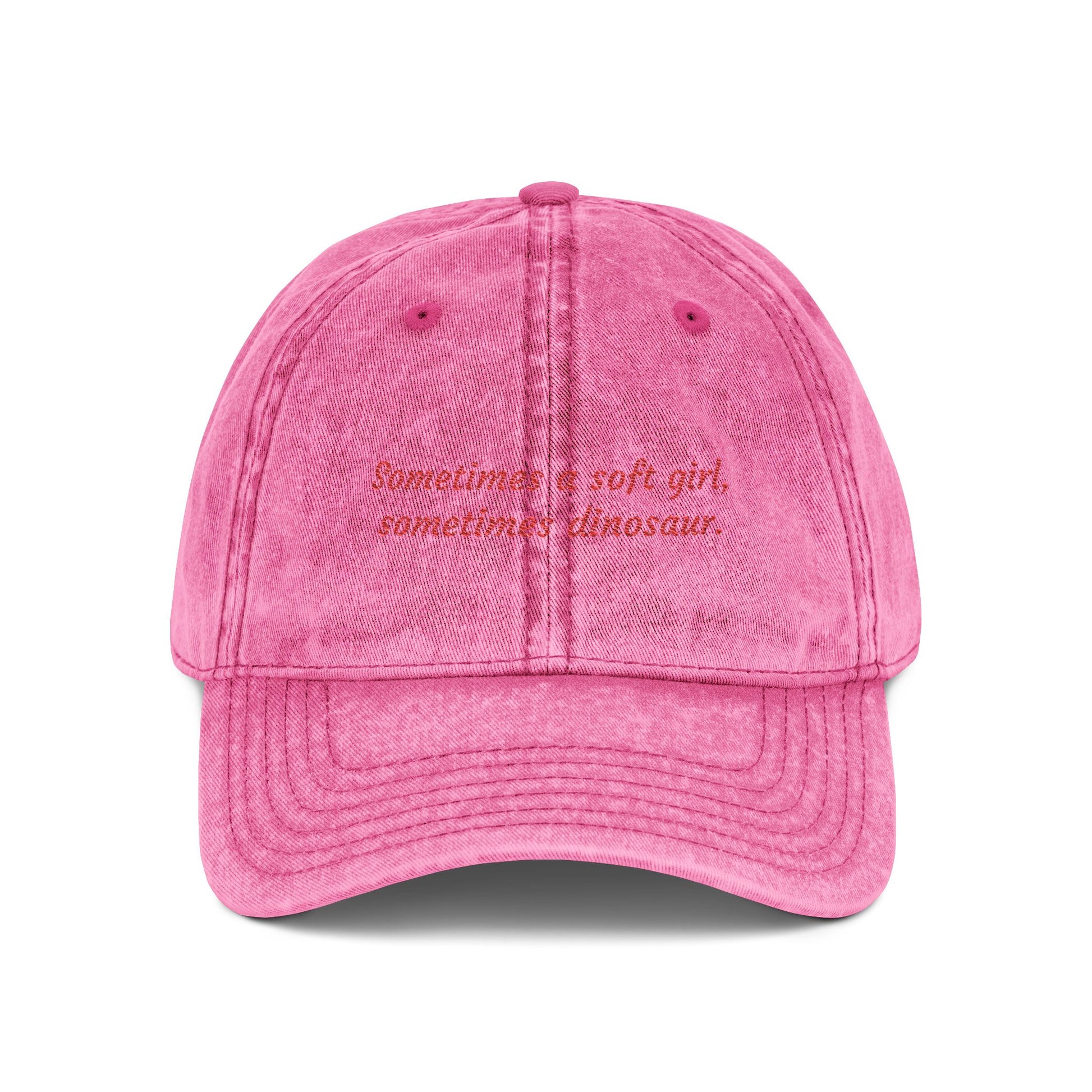 "Soft Girl Dinosaur" Vintage Dad Hat | Embroidered Cotton Cap pink
