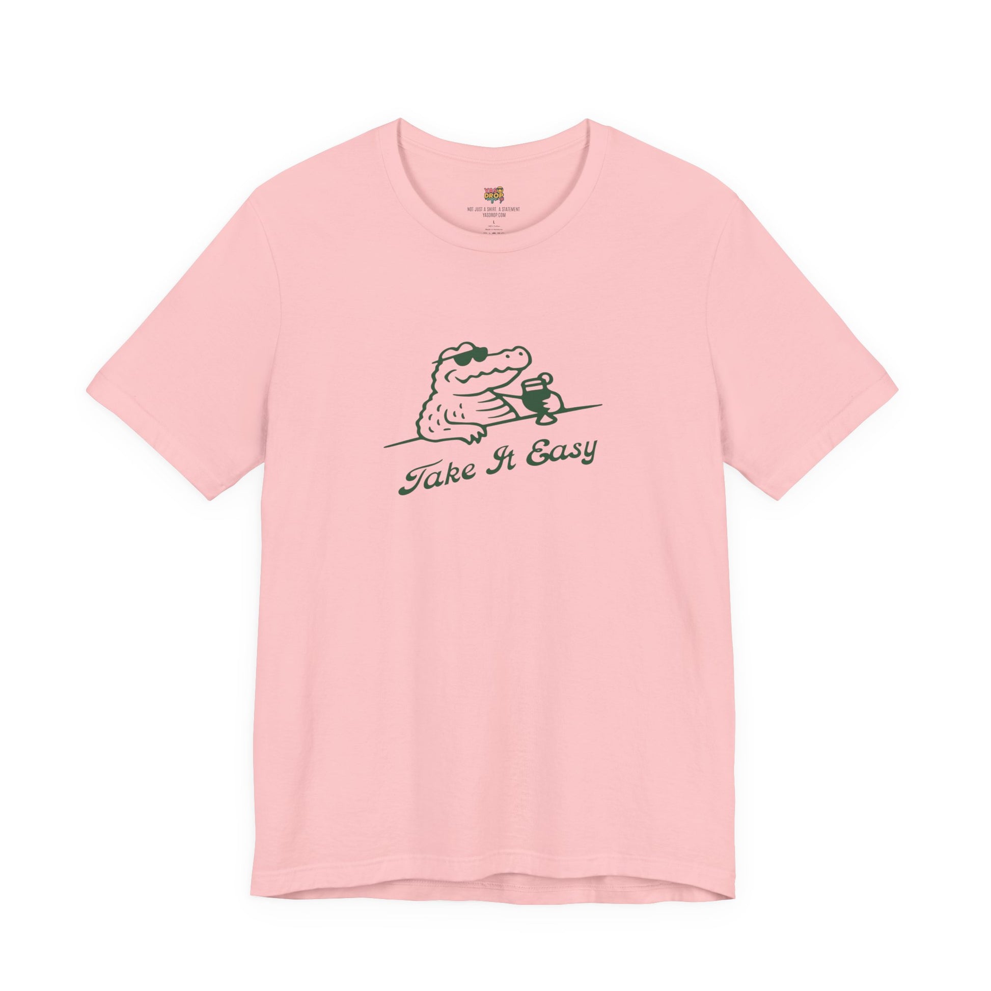 Take It Easy Crocodile Graphic Tee - Retro Aesthetic Vintage White Streetwear Shirt pink