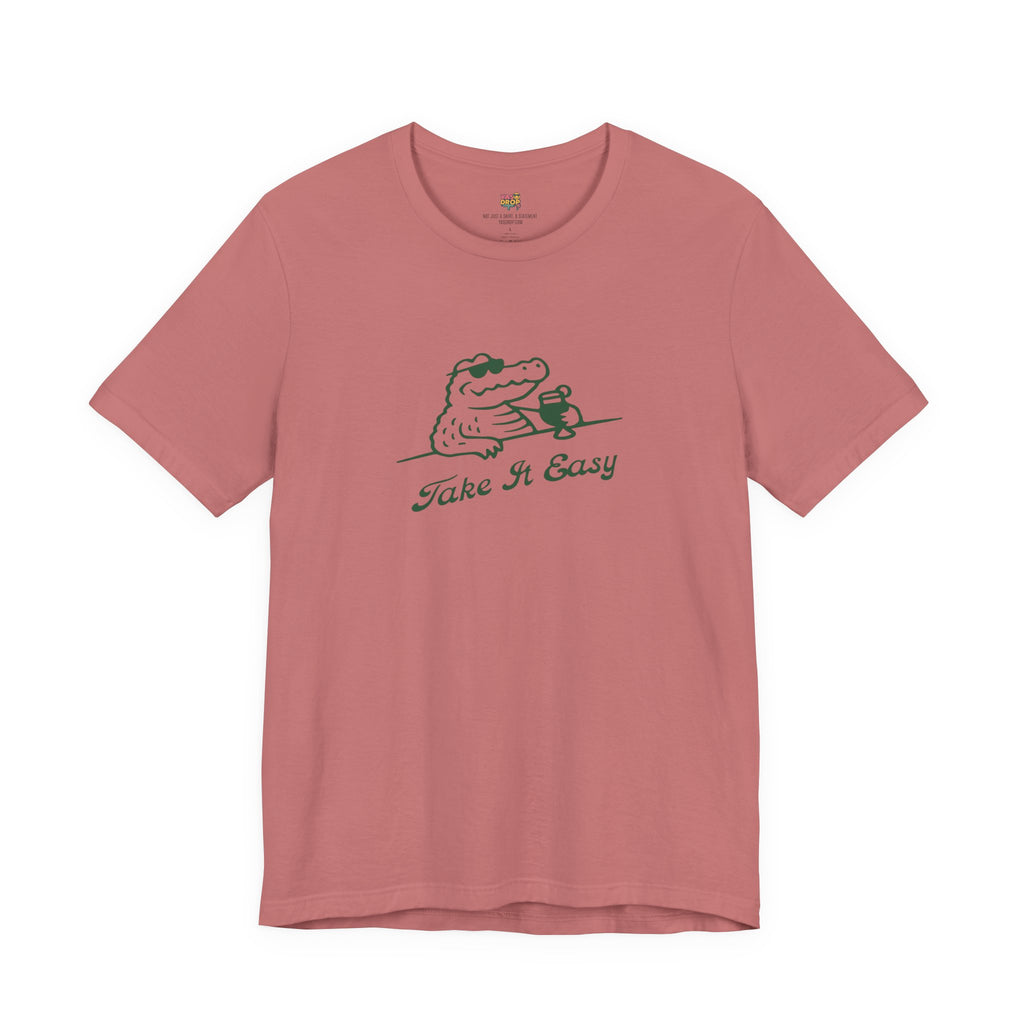 Take It Easy Crocodile Graphic Tee - Retro Aesthetic Vintage White Streetwear Shirt red