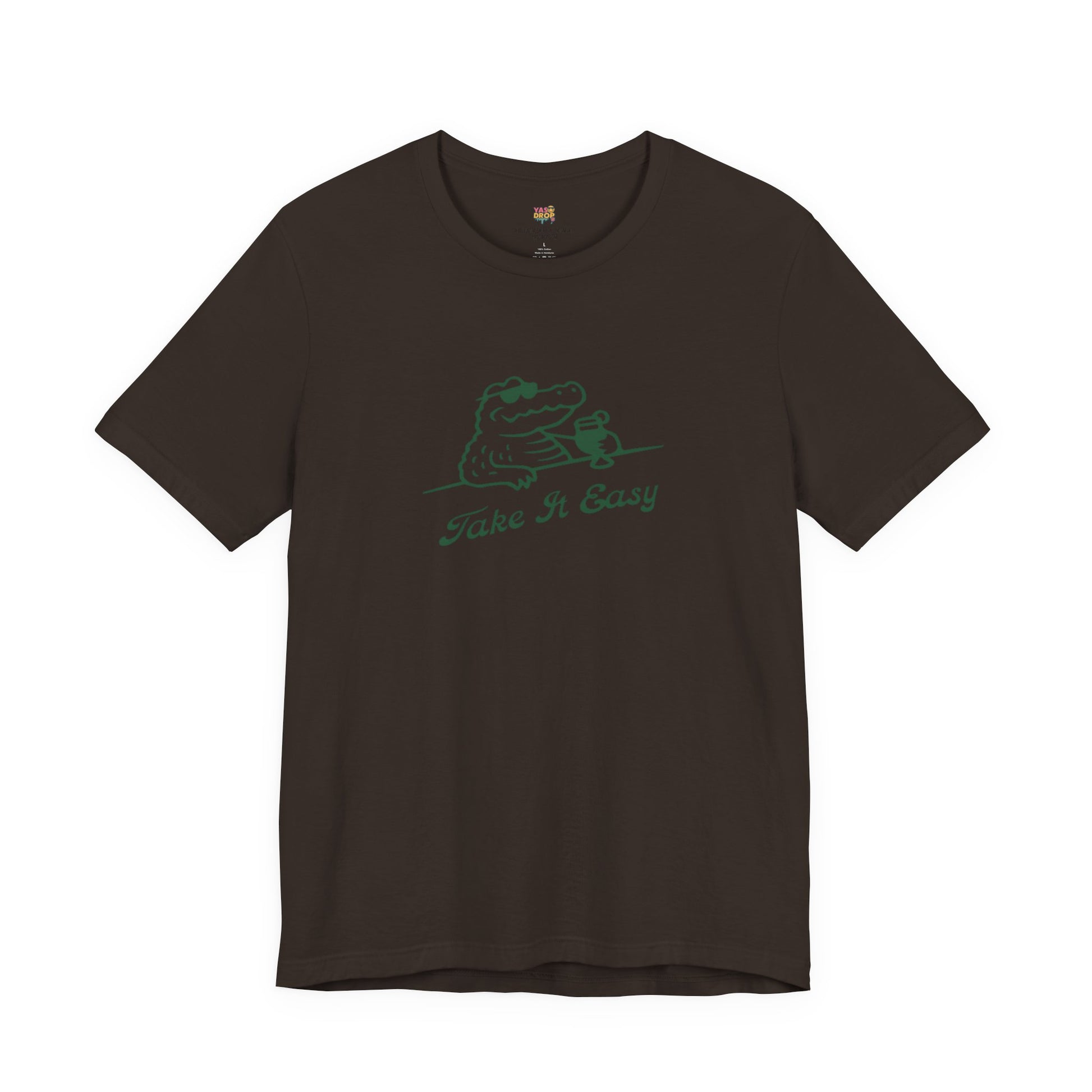 Take It Easy Crocodile Graphic Tee - Retro Aesthetic Vintage White Streetwear Shirt brown