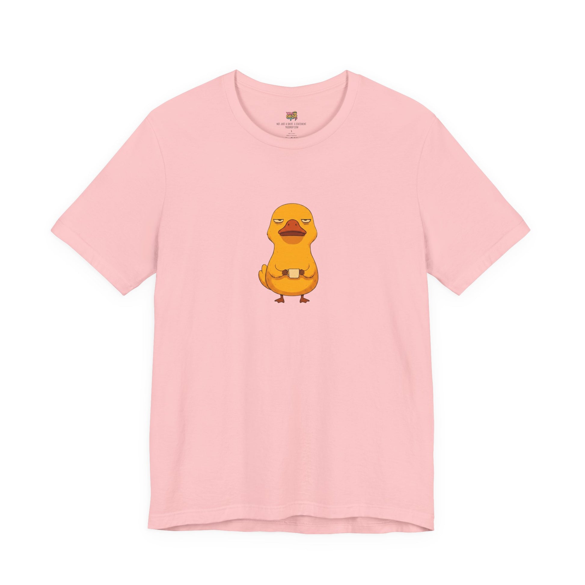 Unamused Coffee Duck Graphic Tee – Ironic Minimalist Streetwear pink