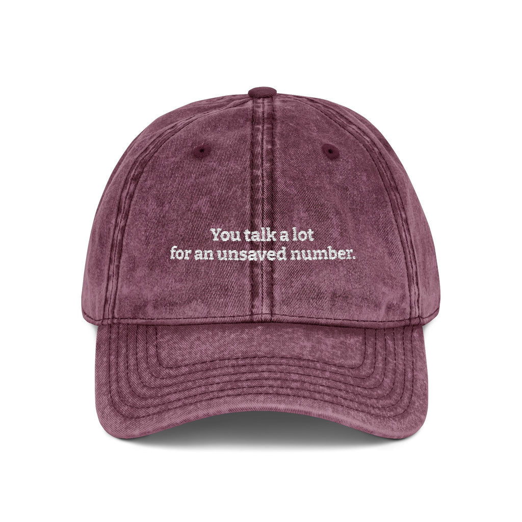 You Talk A Lot For An Unsaved Number" Vintage Washed Hat – Embroidered Low-Profile Cotton Cap purple