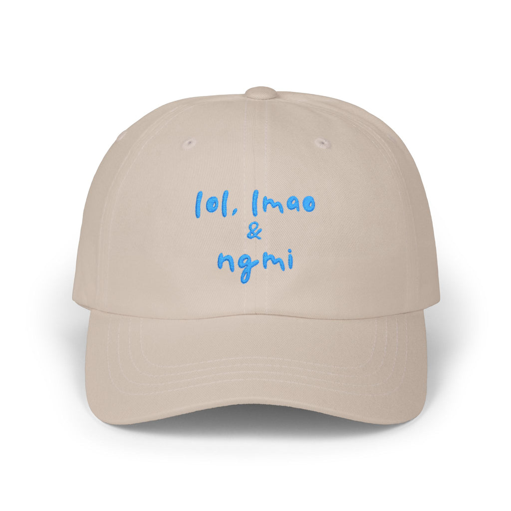 lol lmao & ngmi Dad Hat | Ironic Internet Meme Baseball Cap beige